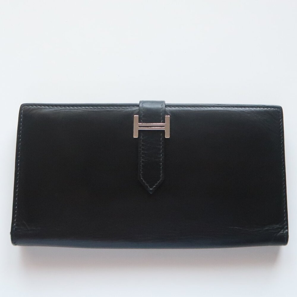 Hermès Béarn Black Leather H Buckle Long Wallet Bifold Luxury French Designer - Picture 4 of 15